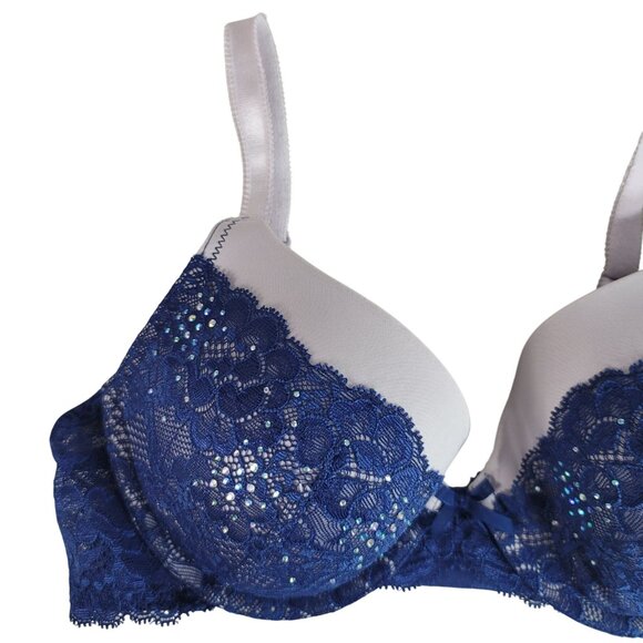 Victoria's Secret Dream Angels Perfect Coverage Bra Blue 34C Rhinestones Lined - Picture 2 of 10